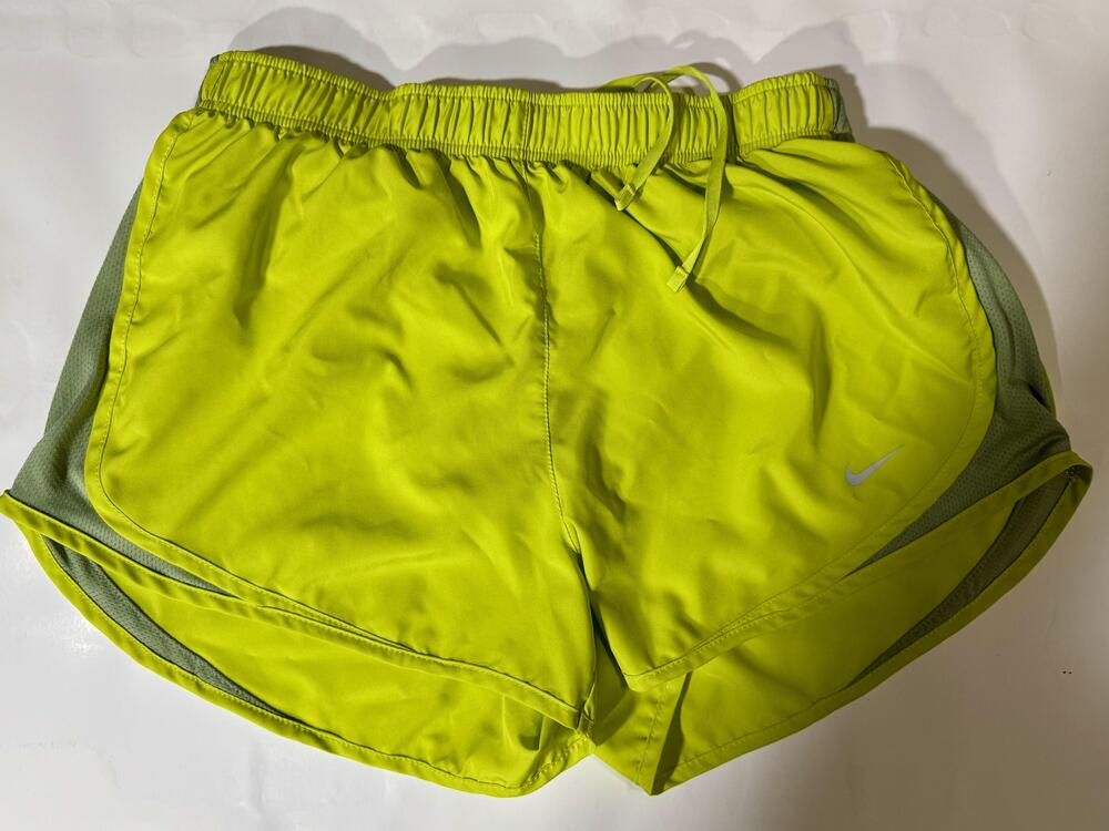 Nike Shorts Womens Large Neon Yellow Dri Fit Running Athletic Split Hem Mesh
